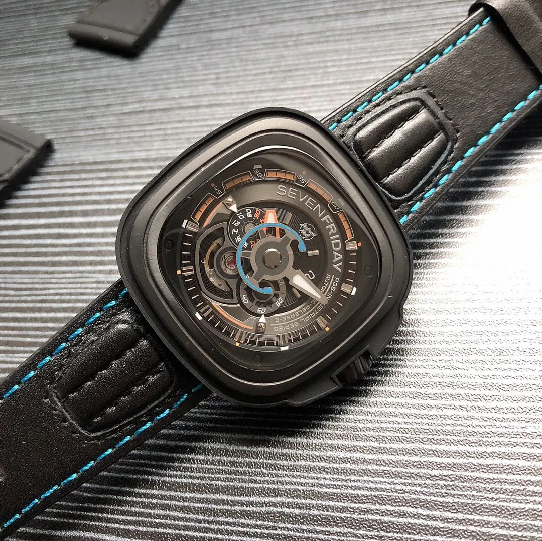 【Authentic Tmall】💰1640! SevenFriday 🎮Novel design, using a disc instead of the hour hand, the whole watch is full of three-dimensionality, model: SF-P6B/02 Bullrush really 2017 limited edition, size: 47*47mm, 🎮original Japanese Citizen Miyota82S7 mechanical movement, with 24-hour indicator dial, clear day and night display, supports third-party NFC anti-counterfeiting! 🎮Sanjie exquisitely recommends men’s mechanical watches. SJ carefully creates ultra-realistic photo shoots for you.